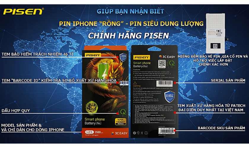 Thay pin iPhone 11 siêu cao chính hãng Pisen Hoàng Mai, Nghệ An