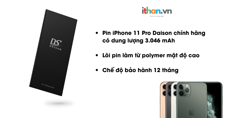 Thay pin Daison chính hãng cho Iphone 11 pro tại thị xã Hoàng Mai - Nghệ An