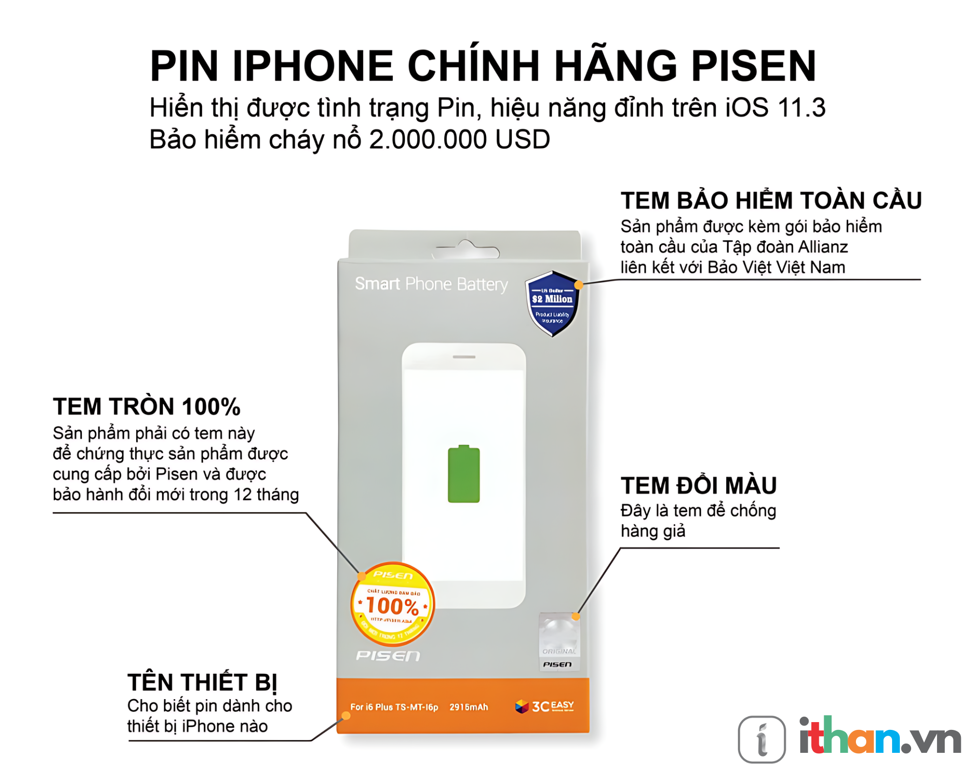 Thay pin Pisen chính hãng cho iPhone 13 Pro tại iThan.vn - Quỳnh Dị, Hoàng Mai, Nghệ An