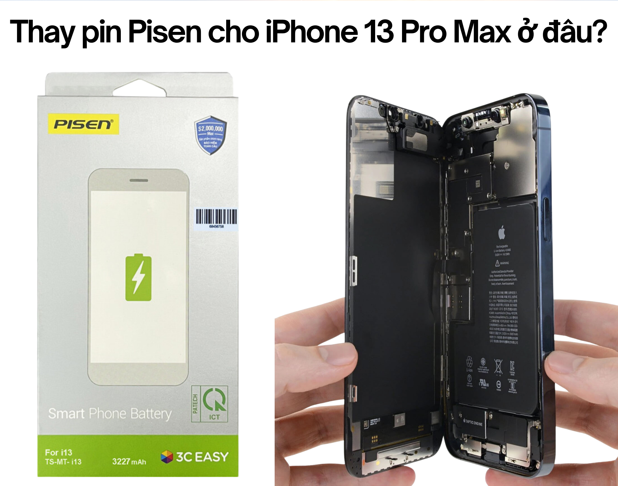 Thay pin Pisen chính hãng cho iPhone 13 Pro Max tại iThan.vn, Quỳnh Dị, Hoàng Mai, Nghệ An.